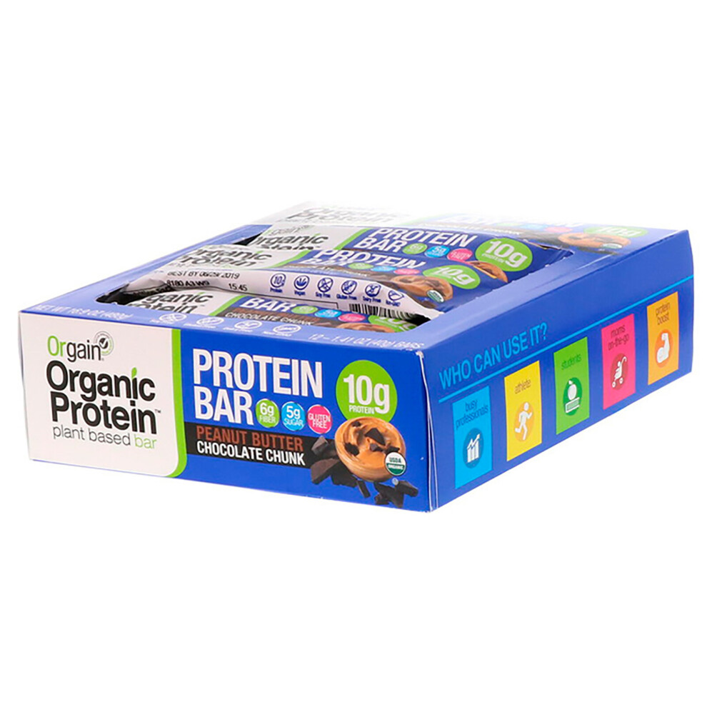 Orgain , Organic Plant-Based Protein Bar, Peanut Butter Chocolate Chunk, 12 Bars, 1.41 Oz (40 G) Each