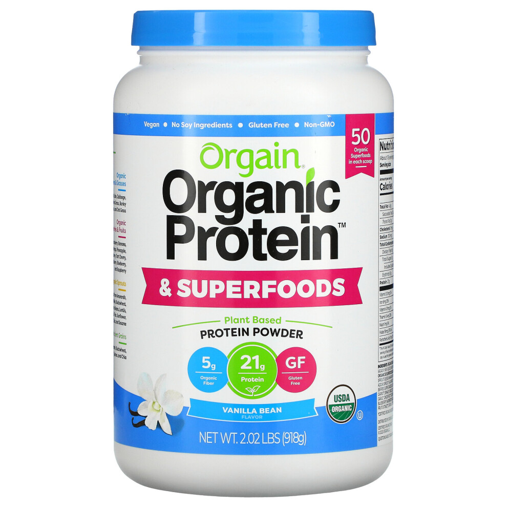 Orgain , Organic Protein & Superfoods Powder, Plant Based, Vanilla Bean, 2.02 Lbs (918 G)