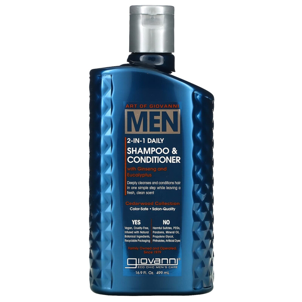 Giovanni, Art Of Giovanni, Men 2-In-1 Daily Shampoo & Conditioner with Ginseng and Eucalyptus, 16.9 fl oz (499 ml)