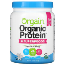 Orgain, Organic Protein & Superfoods Powder, Plant Based, Vanilla Bean, 1.12 lb (510 g)