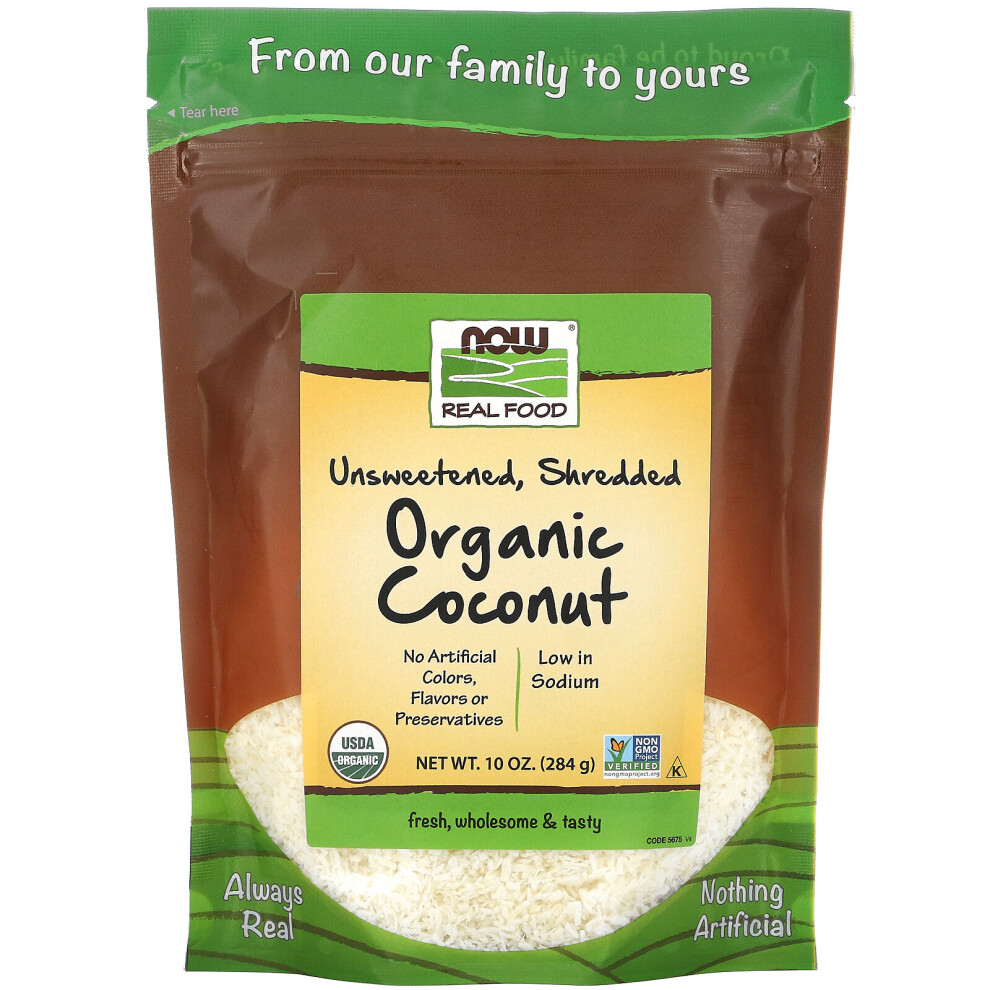 Now Foods, Real Food, Organic Coconut, Unsweetened, Shredded, 10 oz (284 g)