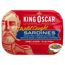 King Oscar, Wild Caught, Sardines In Extra Virgin Olive Oil, White Wine Vinegar & Capers, 3.75 oz (106 g)