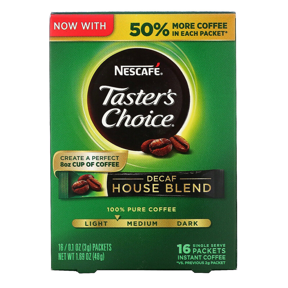 NescafÃ©, Taster's Choice, Instant Coffee, Decaf House Blend, 16 Single Serve Packets, 0.1 oz (3 g) Each