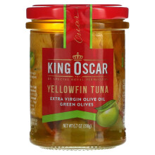 King Oscar, Yellowfin Tuna, Extra Virgin Olive Oil, Green Olives, 6.7 oz (190 g)