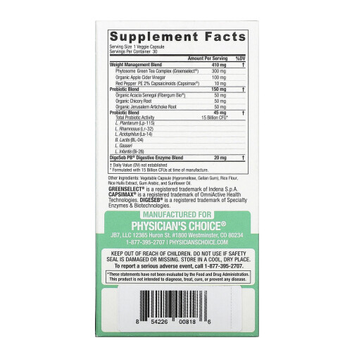 Physician's Choice, Thin 30 Probiotic, 15 Billion CFUs, 30 Veggie Capsules 1
