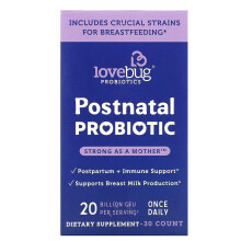 LoveBug Probiotics, Probiotique Postnatal, 20 Milliards d'UFC, 30 Comprimés
