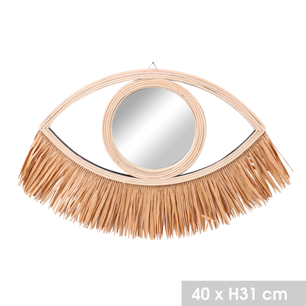 (Brown, Small) Eye Shaped Wall Hanging Mirror Wood Frame Bathroom