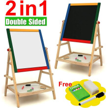 CHILDRENS DRAWING BLACK WHITE BOARD 2 IN 1 KIDS WOODEN  EASEL