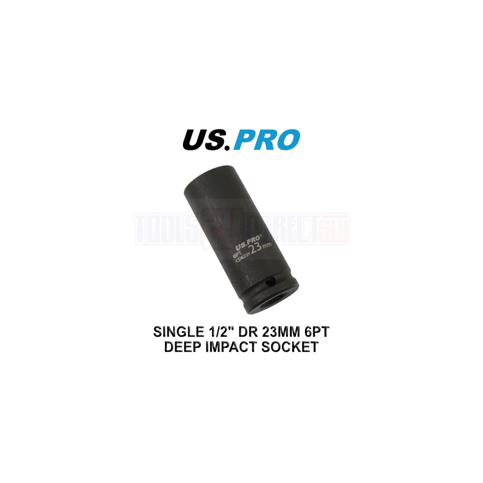 US PRO Tools Single 1/2" DR 23mm 6 Point Deep Impact Socket 3756