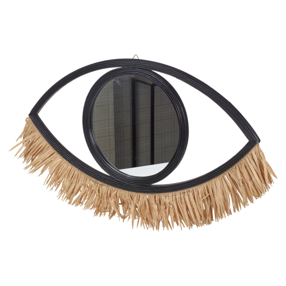 (Black, Large) Eye Shaped Wall Hanging Mirror Wood Frame Bathroom