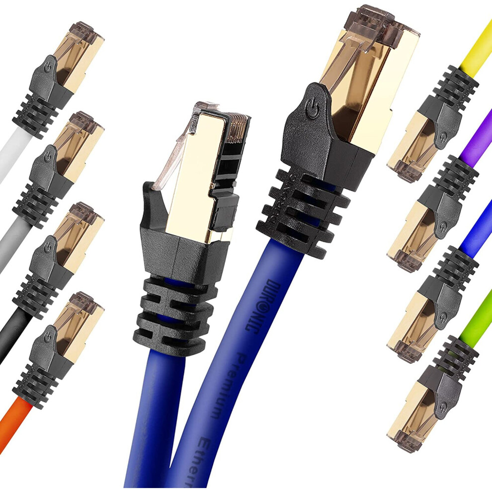 Duronic BLUE 1M CAT8 Cable, S/FTP Shielded Ethernet Wire, Super-Fast Network Patch Lead, Bandwidth to 2GHz/2000MHz, Data 40 Gigabit, Gold RJ45
