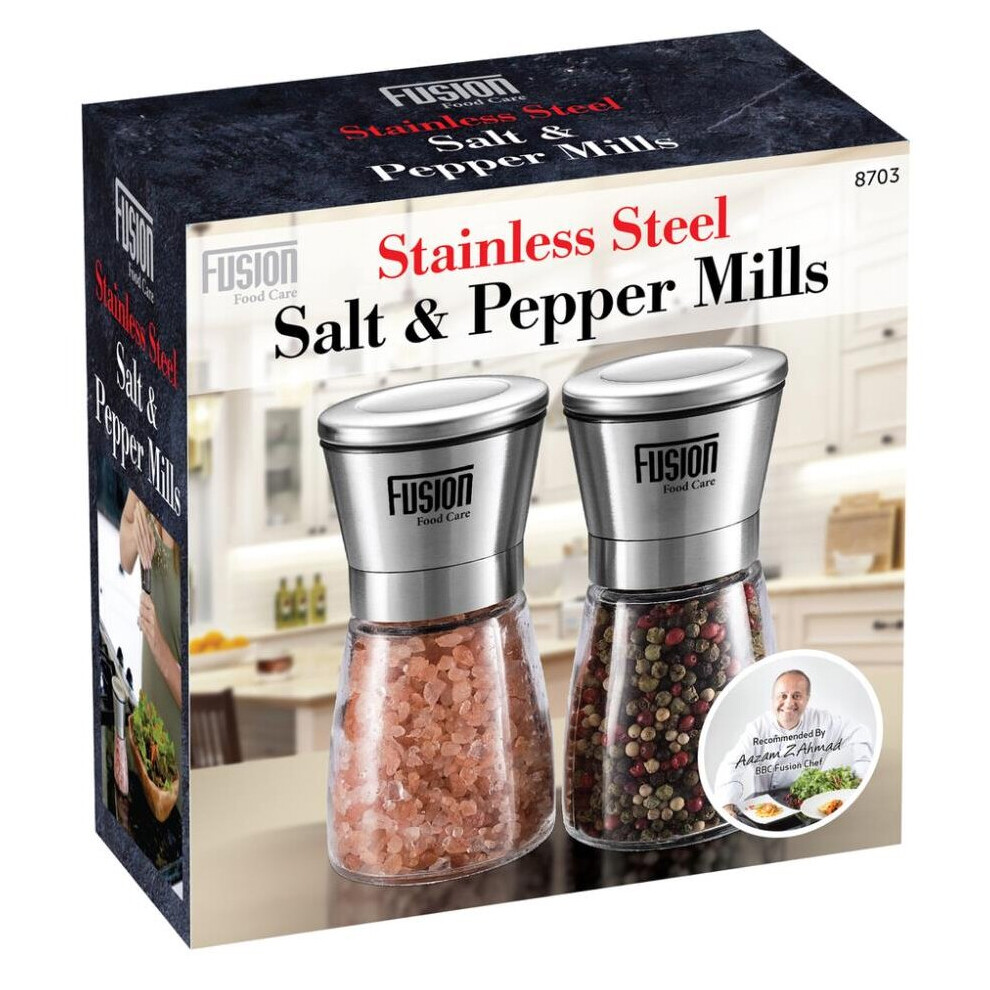 Adjustable Salt & Pepper Grinder Set Stainless Steel Glass Mill Coarse Grinding