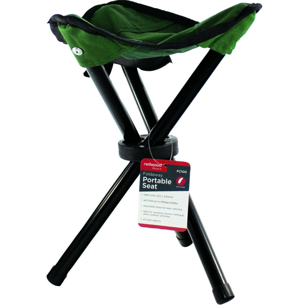 Redwood Leisure Portable Folding 3 Leg Tripod Seat Stool Camping Travel Fishing Chair Festival Green