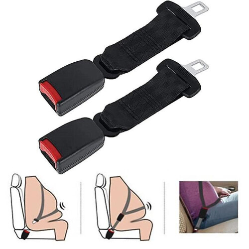(Black) 2 Pack Universal Car Seat Belt Extender Adjustable Seat Belt Extension Strap 23cm
