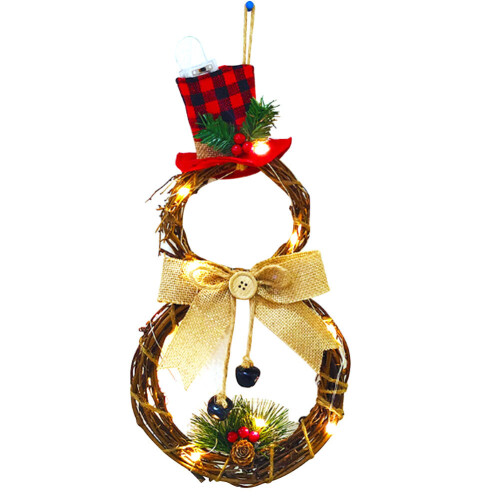 Living And Home Christmas Lighted Snowman with Hat Wreath Front Door Decor 2
