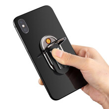 (Black) 2 In 1 Rechargable Cigarette Lighter Car Phone Holder Stand Phone Ring Bracket