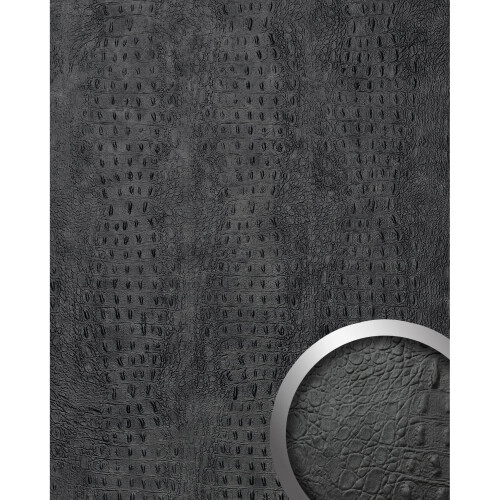 WallFace 24964 CROCO CLASSY Black Wall panel Crocodile leather anthracite 2,6 m2