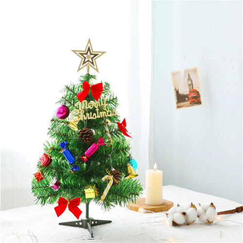Living And Home Artificial Small Mini Christmas Tree Pre Lit Desktop Xmas Ornaments w/LED Light 1