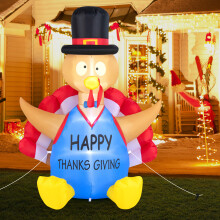 182 cm Thanksgiving Inflatable Turkey Blow-up Turkey with Pilgrim Hat