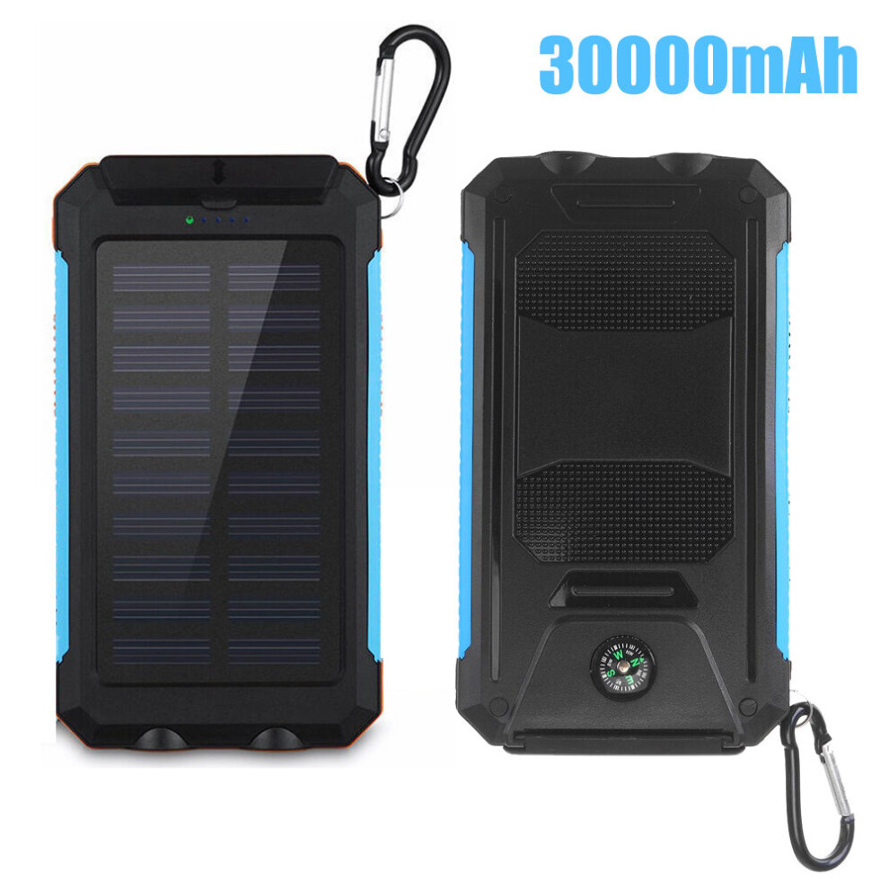 Solar Power Bank, 30000mAh Dual USB Charging Power Pack Charger BLUE