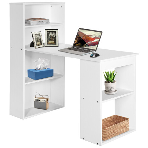 Costway 48 Inch Writing Desk Compact Computer Desk w/ 6-tier Storage Shelves