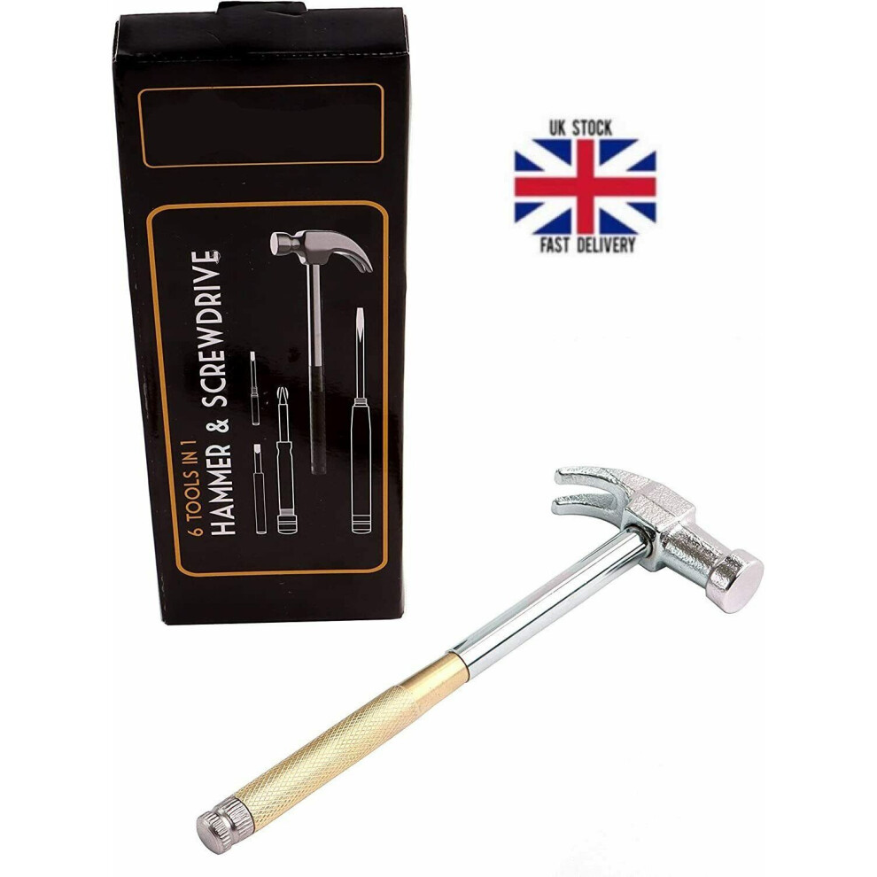 6 in 1 Hammer Screwdriver - 2 Phillip 2 Flat 1 Hammer With Nail Puller