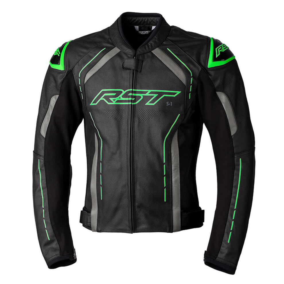 (44) RST S1 CE Leather Jacket Black / Grey / Neon Green