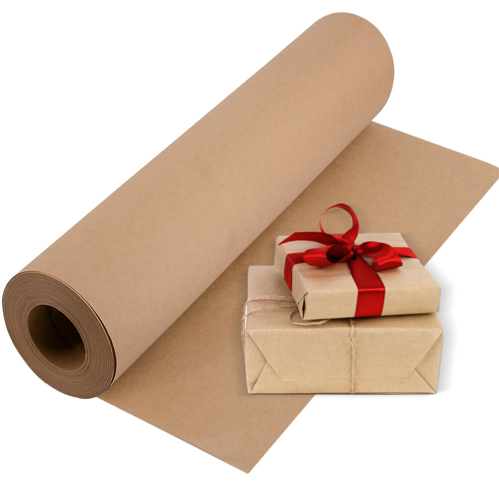 (44.5cmX30.5m, 1ROLL) Time to Sparkle Plain Parcel Paper Roll Brown Kraft Paper Recyclable for Gift Wrapping Presents Parcel Packing Shipping Christmas Arts Crafts Postal