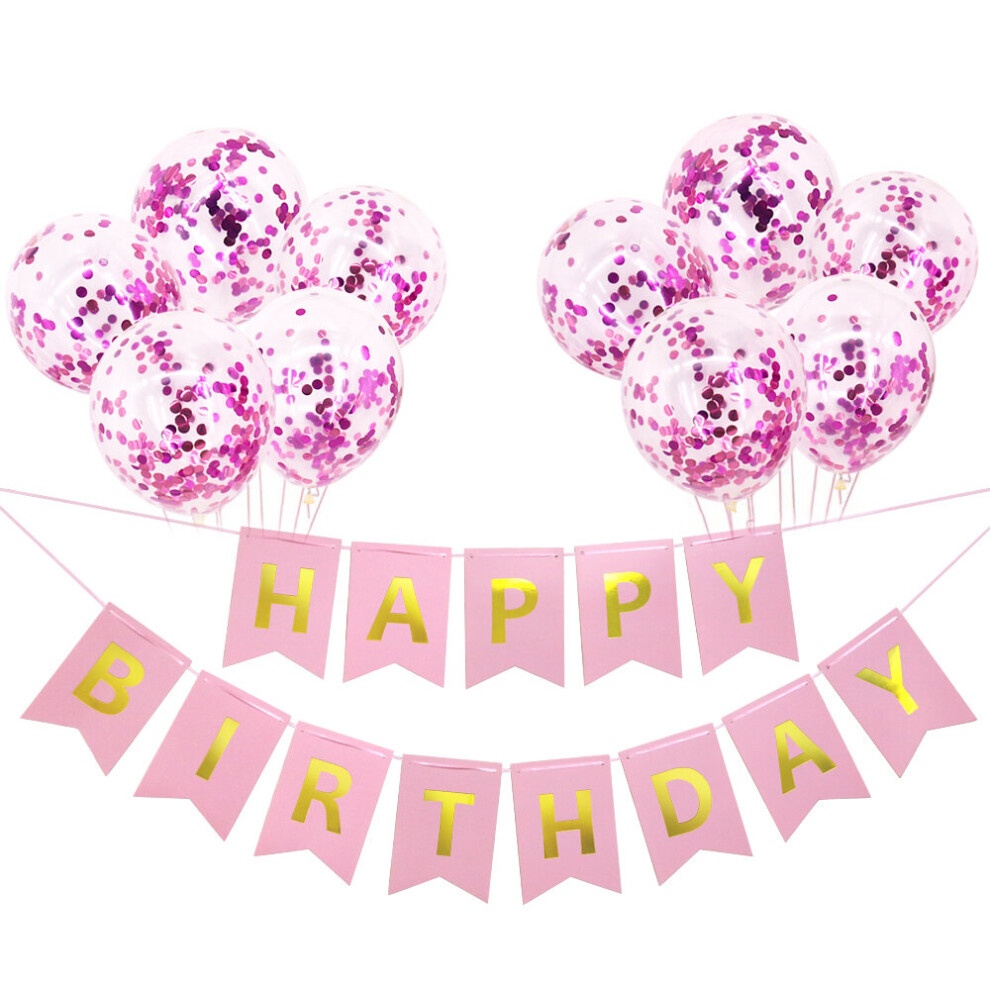 (Pink, Confetti Latex) Time to Sparkle Happy Birthday Banner Balloons Bunting Metallic Latex Theme Birthday Party Decoration Women Girls Boys