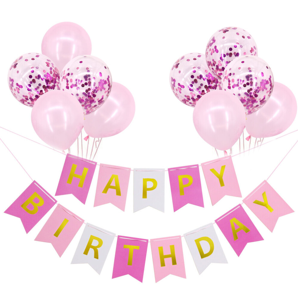(Pink mix, Confetti Latex Mix) Time to Sparkle Happy Birthday Banner Balloons Bunting Metallic Latex Theme Birthday Party Decoration Women Girls Boys