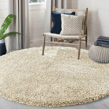 (Cream) Thick Shaggy Round Rugs Large Living Room Bedroom Carpet Fluffy Circle Rug