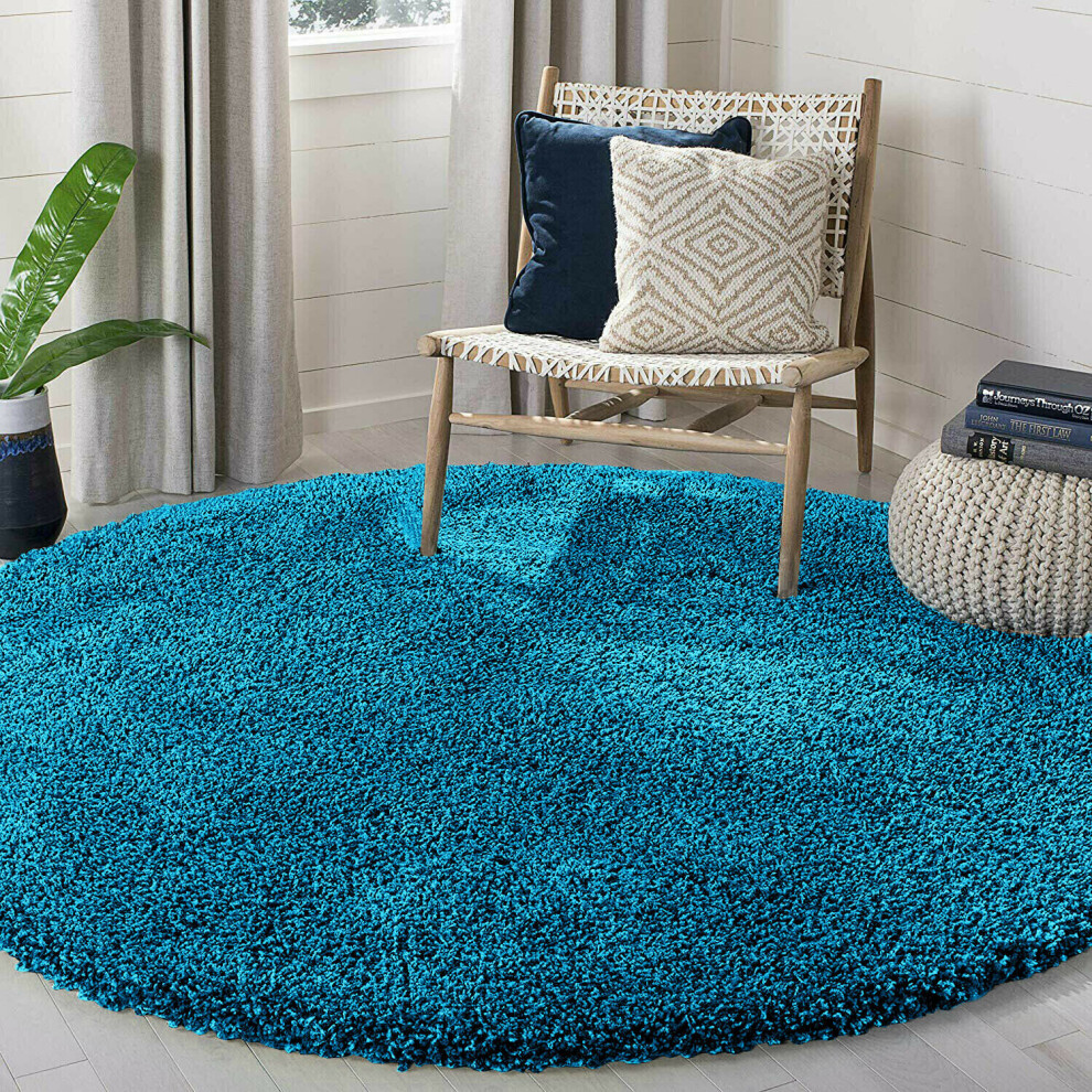 Superior Household Limited (Teal) Thick Shaggy Round Rugs Large Living Room Bedroom Carpet Fluffy Circle Rug Black