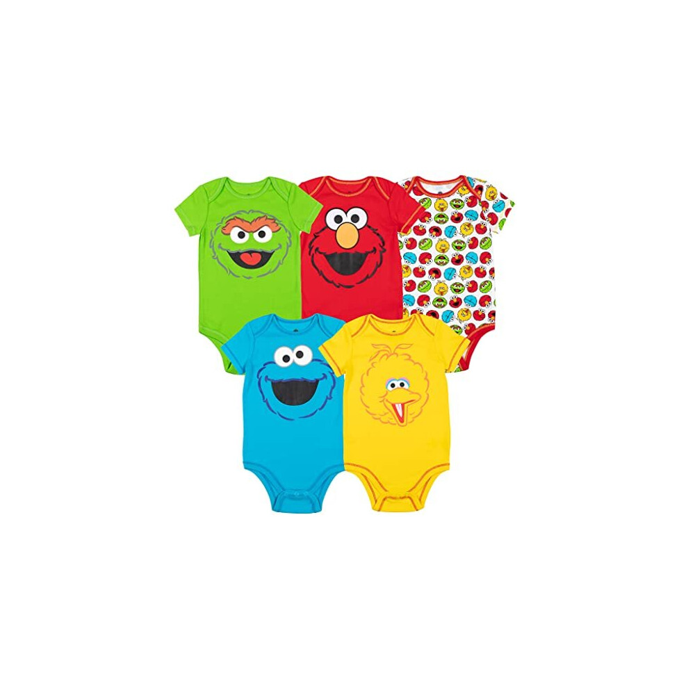 Sesame Street Baby Boy Girl 5 Pack Bodysuits - Elmo, Cookie Monster, Oscar and Big Bird (24 Months)