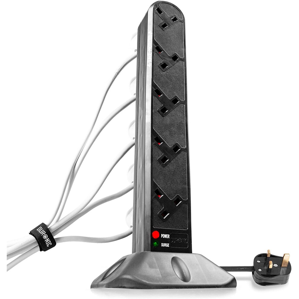 Duronic ST12B 12-Way Extension Tower, 12-Gang Power Strip Lead with Surge & Spike Protector, Max. 3000W Capacity, 2 Metre/200cm Power Cable (black)