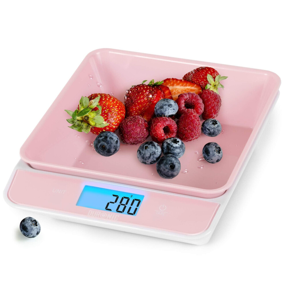 Duronic KS100 /PK Digital Kitchen Scales, 1.2L Weighing Bowl, 5kg Capacity, LCD Backlit Display, Add & Weigh Tare Function, 1g Precision (Pink/White)