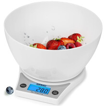 Duronic KS6000 WH/WH Digital Kitchen Scales, 2L Weighing Bowl, 5kg Capacity, LCD Backlit Display, Add & Weigh Tare Function, 1g Precision (White)