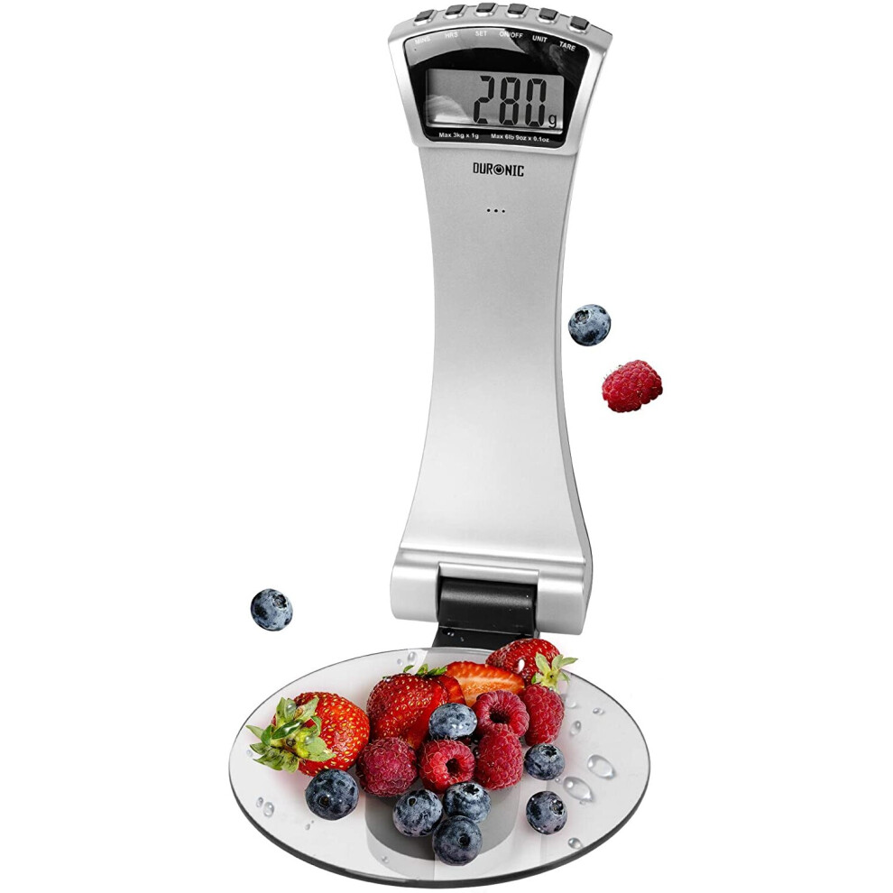Duronic Ks4000 Digital Wall Mounted Kitchen Scales, Glass Platform, 3Kg Capacity, Lcd Display, Add & Weigh Tare, 1G Precision (Silver) Silver