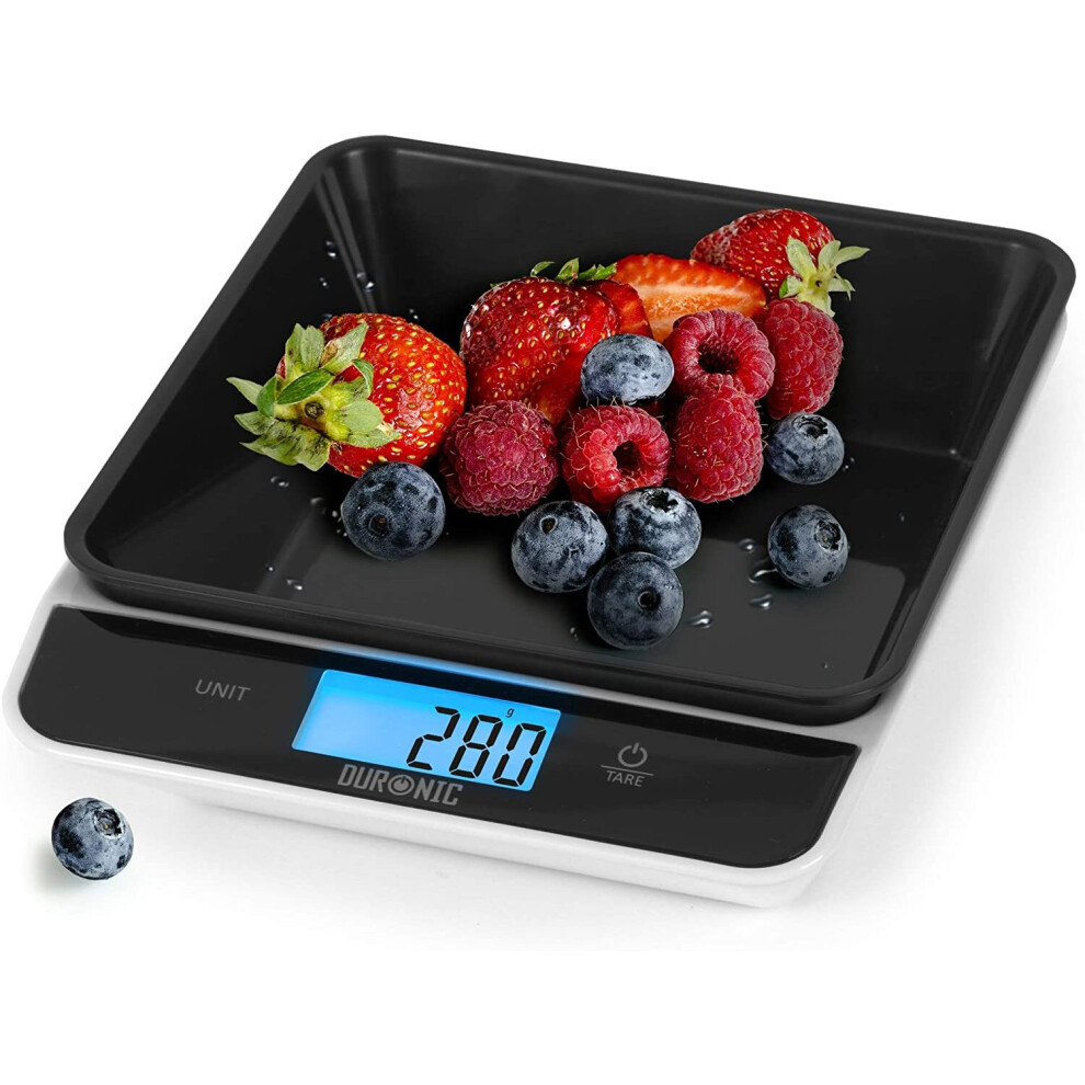 Duronic Ks100 /Bk Digital Kitchen Scales, 1.2L Weighing Bowl, 5Kg Capacity, Lcd Backlit Display, Add & Weigh Tare Function, 1G Precision (Black/White) - Image 2