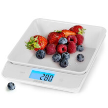 Duronic KS100 /WH Digital Kitchen Scales, 1.2L Weighing Bowl, 5kg Capacity, LCD Backlit Display, Add & Weigh Tare Function, 1g Precision (White/White)