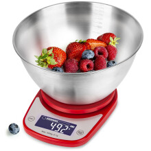 Duronic KS5000 RD/SS Digital Kitchen Scales, 2L Weighing Bowl, 5kg Capacity, LCD Backlit Display, Add & Weigh Tare Function, 1g Precision (Red)