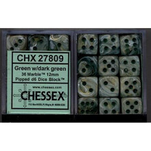Chessex-Wrfel d6 Sets: Marmorgrner Wirbel mit dunkelgrnen Punkten  12 mm sechsseitiger Wrfel (36) Wrfelblock