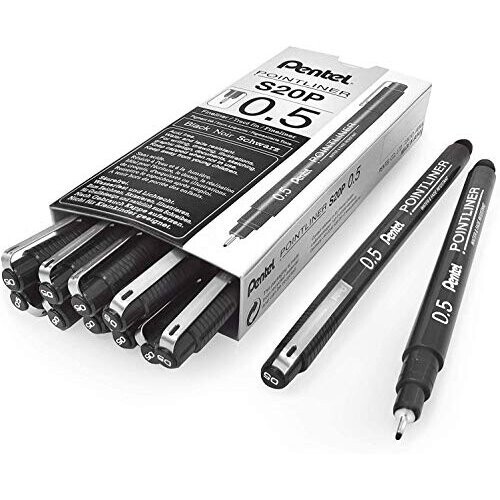 Pentel Στυλό Pentel Arts Pointliner, (0.5mm), Μαύρη Μελάνη, Πακέτο 12 (S20P-5A)