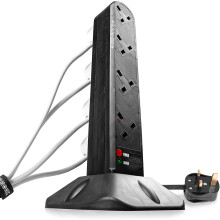 Duronic ST8B 8-Way Extension Tower, 8-Gang Power Strip Lead with Surge & Spike Protector, Max. 3000W Capacity, 1.8 Metre/180cm Power Cable (black)