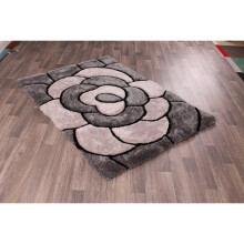 (Charcoal, 60x110 cm (1'11''x3'7'')) Modern 3D Carved Rose Soft Fluffy Silky Shaggy Rug