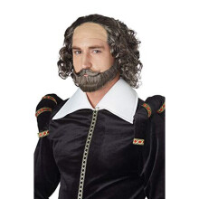 California Costumes Perucă de Shakespeare pentru bărbați, brunet/gri, mărime universală - Set de perucă, mustață și barbă