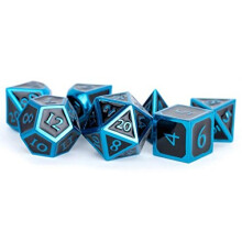 Dados Metálicos LIc019 16 mm Enamel, Juego de Mesa - Negro y Azul - Set de 7