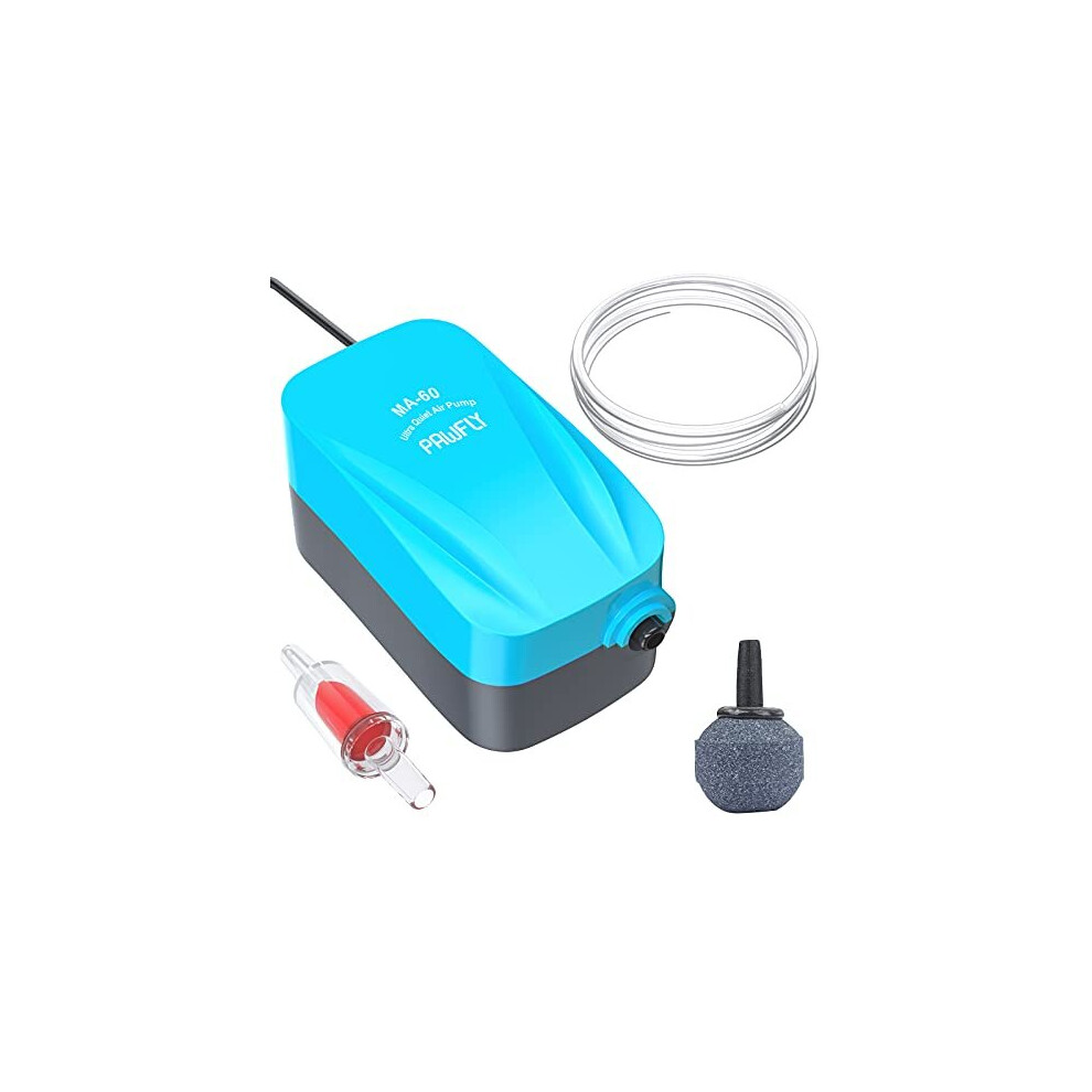 Pawfly MA-60 Quiet Aquarium Air Pump for 10 Gallon with Accessories Air Stone Check Valve and Tube, 1.8 L/min