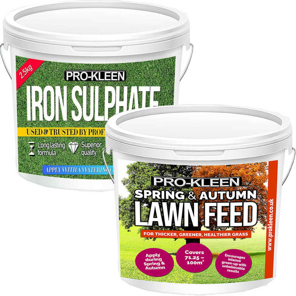 Pro-Kleen Premium Iron Sulphate 2.5Kg & Spring & Autumn Lawn Feed 2.5Kg