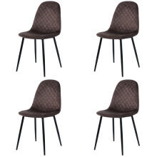 (Brown) Set of 4 Velvet Dining Chairs with Metal Legs