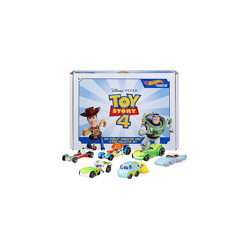 Disney and Pixar Toy Story 4 Character Cars by Hot Wheels 1:64 Scale Woody, Buzz Lightyear, Bo Peep, Forky, Ducky and Bunny, and Rex Ages 3 And U